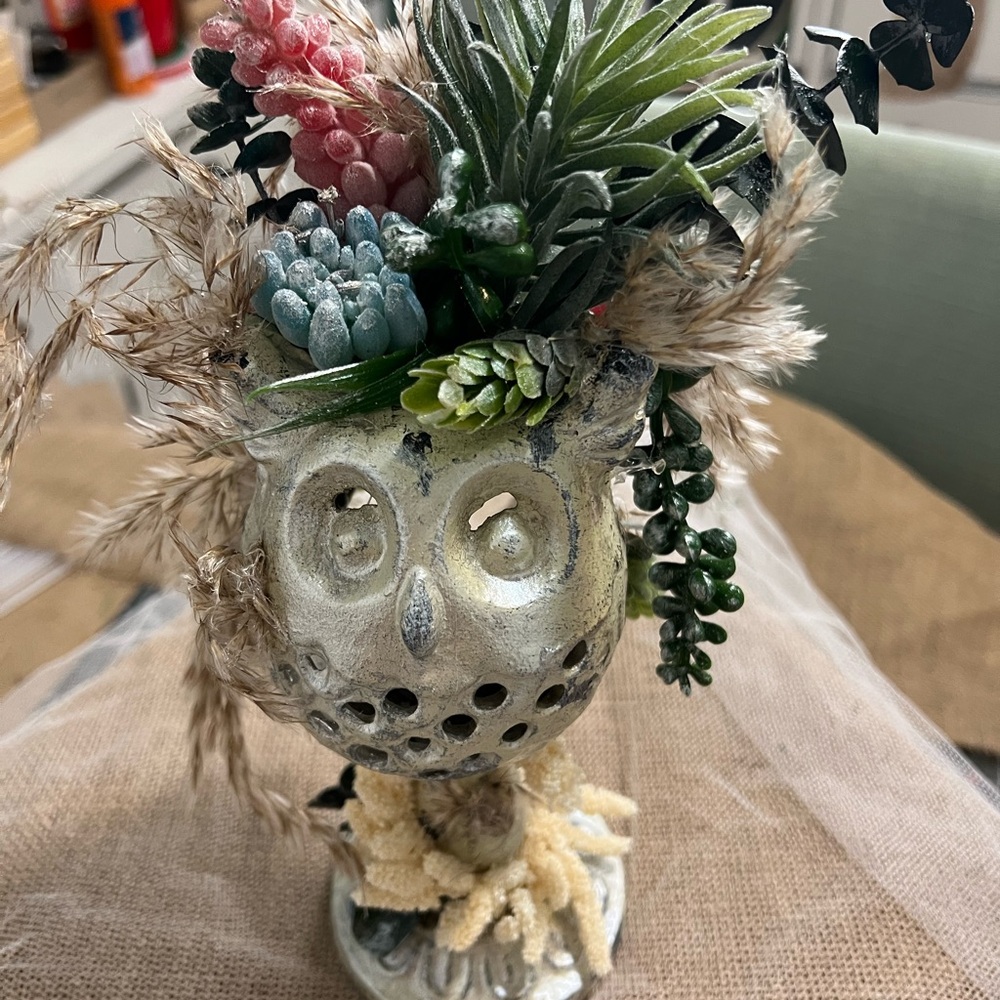 Decorative Owl Planter with Succulents